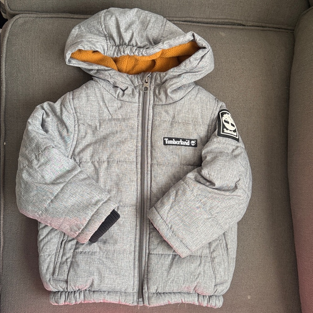 Timberland Light Gray Jacket with Orange Lining